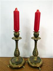 RARE VINTAGE ORNATE PAIR BRASS CLAWFEET CANDLEHOLDERS 8-1/4